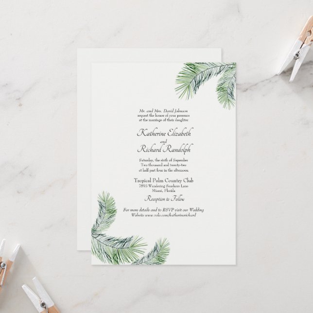 Invitation Site Web de Mariage sur un Lieu Unique avec Palmie (Devant/Arrière en situation)