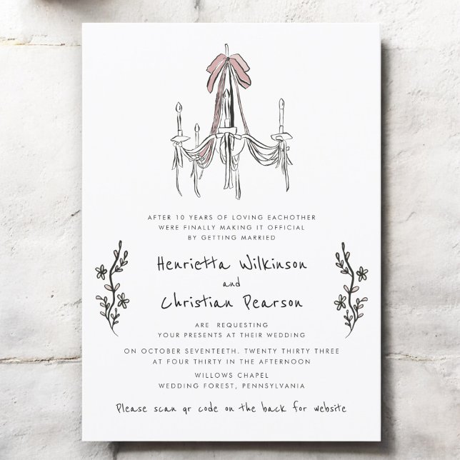 Invitation site web Lustre à main tirée Mariage en ruban (Créateur téléchargé)