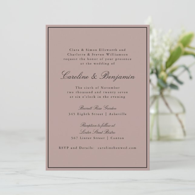Invitation Site Web Mariage de Mauve - Script de bordure clas (Debout devant)