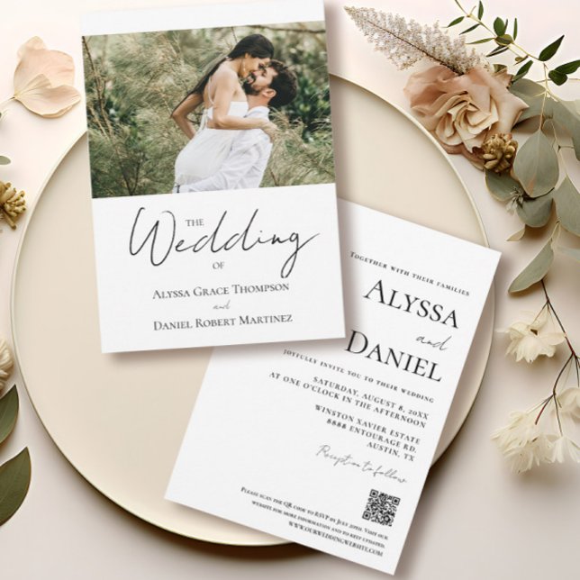 Invitation Site Web Mariage photo personnalisé noir et blanc (Custom personalized engagement photo "The wedding of "invitation with qr code wedding website.)