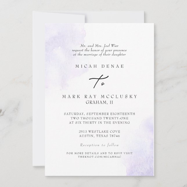 Invitation Site Web moderne Lavender Watercolor Splash (Devant)