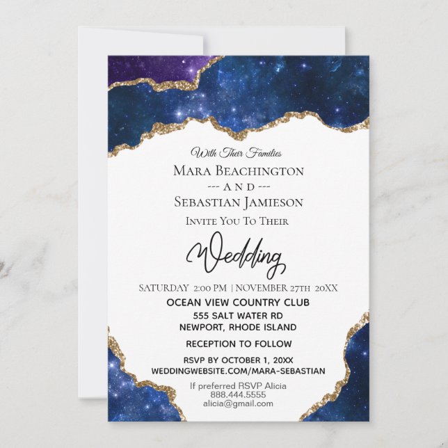 Invitation *~* Site Web RSVP - Mariage AGATE Blue AR13 (Devant)