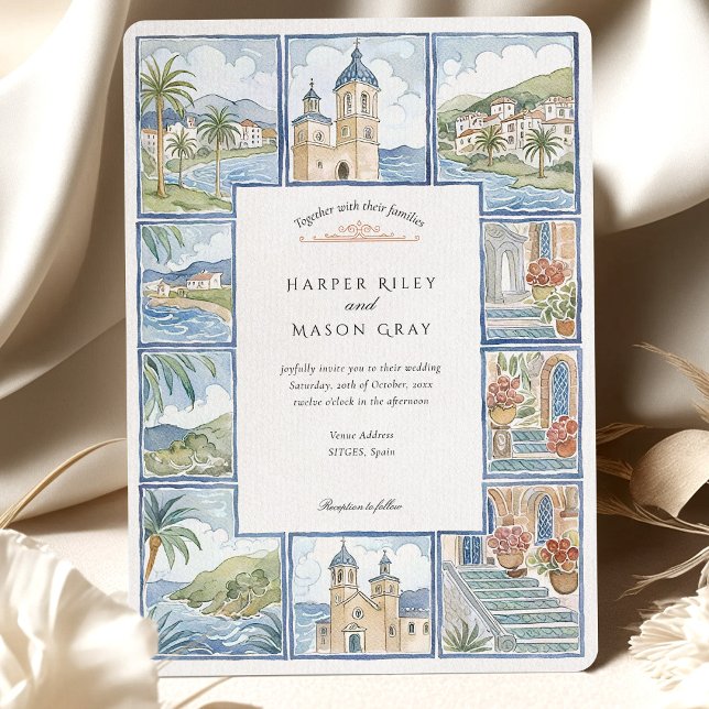 Invitation Sitges Artistiques Espagne Carrelage Aquarelle Mar (Créateur téléchargé)