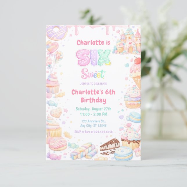 Invitation Six Douces Pastilles pour le 6ème Anniversaire (Debout devant)