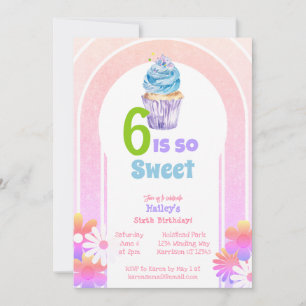 Invitation Six est Sweet Rainbow Cupcake Sixième anniversaire