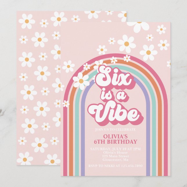 Invitation Six est une ambiance Arc-en-ciel 6e anniversaire (Devant / Derrière)