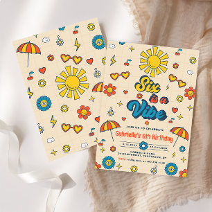 Invitation Six est une ambiance Groovy Retro Daisy 6e anniver