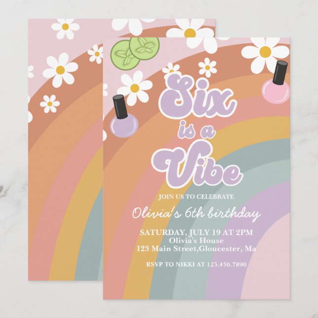 Invitation Six est une ambiance Spa Rainbow 6e anniversaire (Devant / Derrière)