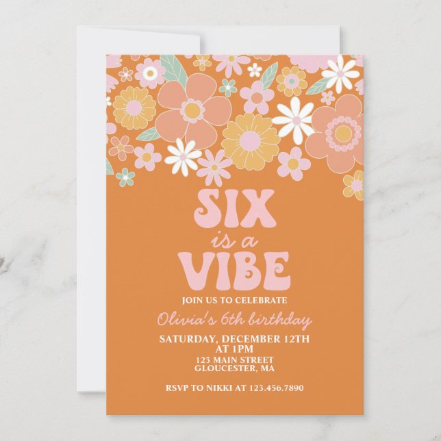 Invitation Six est une vibe Super Retro Floral 6e anniversair (Devant)
