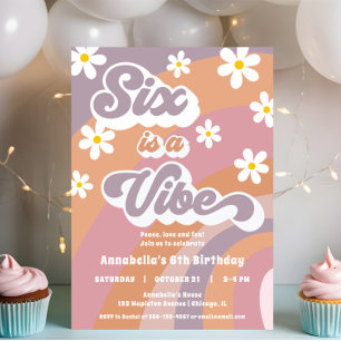 Invitation SIX est une Vibe super rétro pastels fille anniver