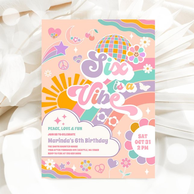 Invitation Six Est Une Vibesoleil Arc-en-ciel Disco 6e Annive (Créateur téléchargé)