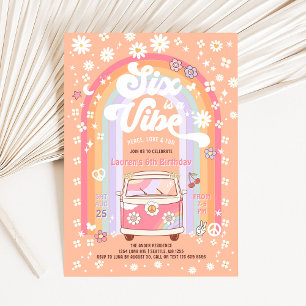 Invitation SIX est Vibe Daisy Hippie Super 6e anniversaire