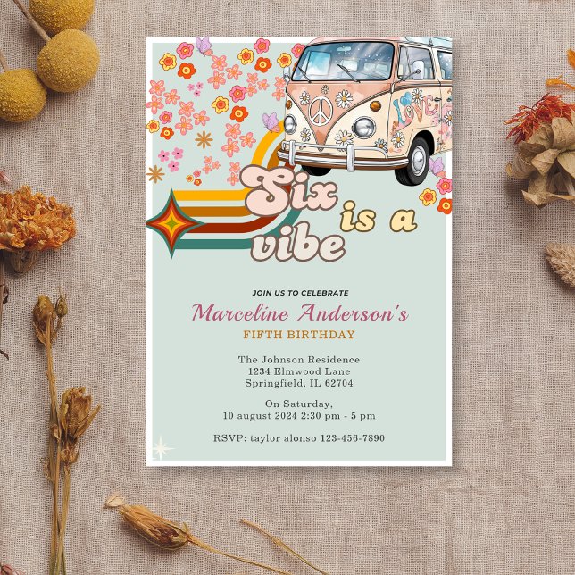 Invitation Six est Vibe Daisy Van Floral 6e anniversaire (Créateur téléchargé)