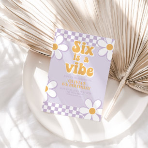 Invitation Six est Vibe Retro Check Lilac Daisy