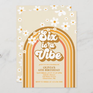 Invitation Six est Vibe Retro Rainbow Super 6e anniversaire