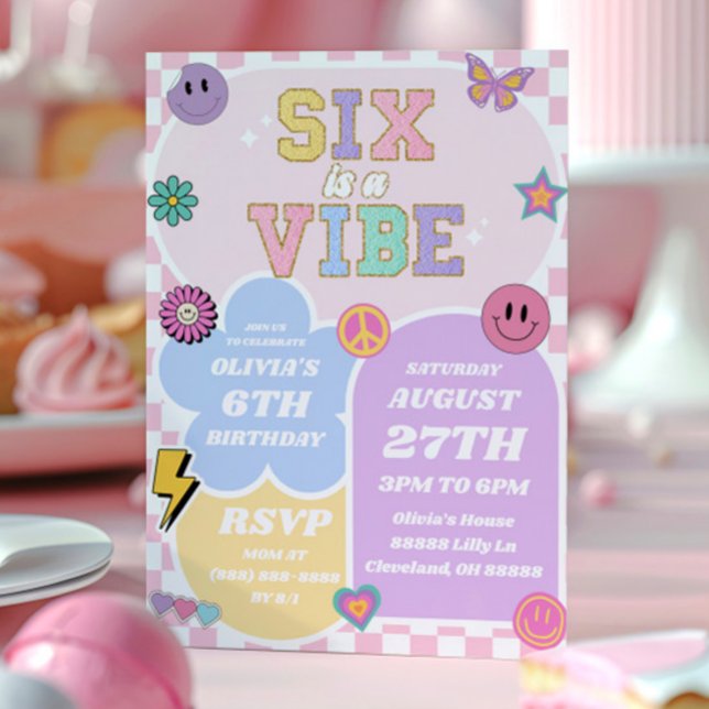Invitation Six Is A Vibe Preppy Patch 6e Anniversaire (Créateur téléchargé)