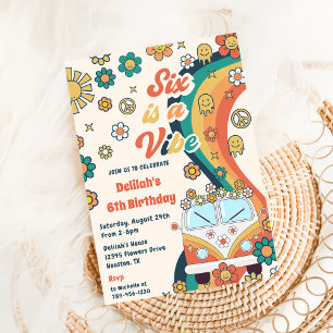 Invitation Six Is A Vibe Retro Floral 6th Birthday Party