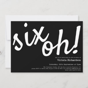 Invitation Six Oh ! 60e anniversaire minimaliste noir blanc d