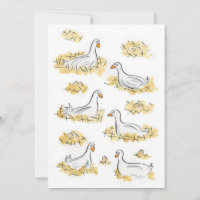 Six Oies en train de pondre