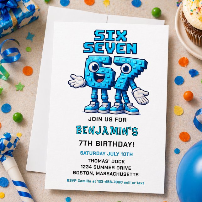 Invitation Six Seven Meme 7e Anniversaire | Drôle Tendance (Six Seven Meme 7th Birthday Party | Funny Trendy Invitation
)