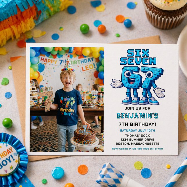 Invitation Six Seven Meme 7e Anniversaire | Drôle Tendance (Six Seven Meme 7th Birthday Party | Funny Trendy Invitation
)