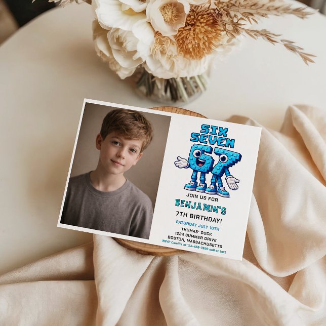Invitation Six Seven Meme 7e Anniversaire | Drôle Tendance  (Six Seven Meme 7th Birthday Party | Funny Trendy Invitation)