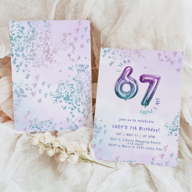 Invitation Six Seven trend Purple Kids 7th Birthday (Créateur téléchargé)