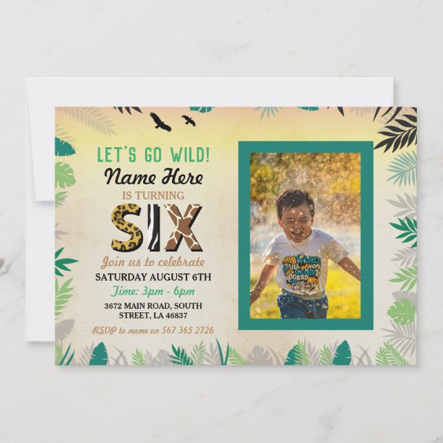 Invitation Six Wild 6e anniversaire Safari ZOO Photo (Devant)