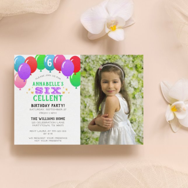 Invitation SIXcellent 6e anniversaire Ballons violet photo (Créateur téléchargé)