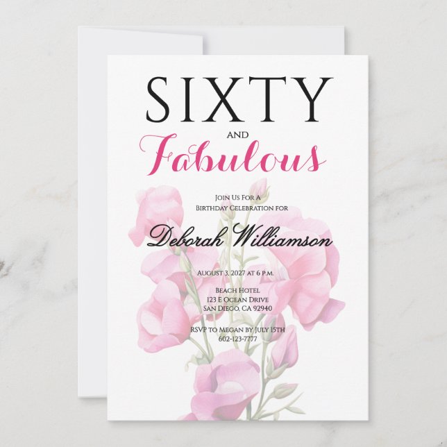 Invitation Sixty and Fabulous Black Pink 60th Birthday  (Devant)