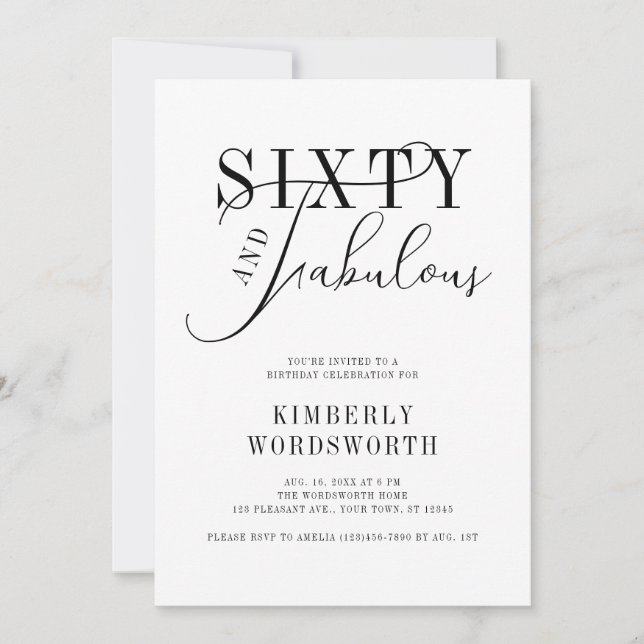 Invitation Sixty and Fabulous Elegant Script 60th Birthday (Devant)