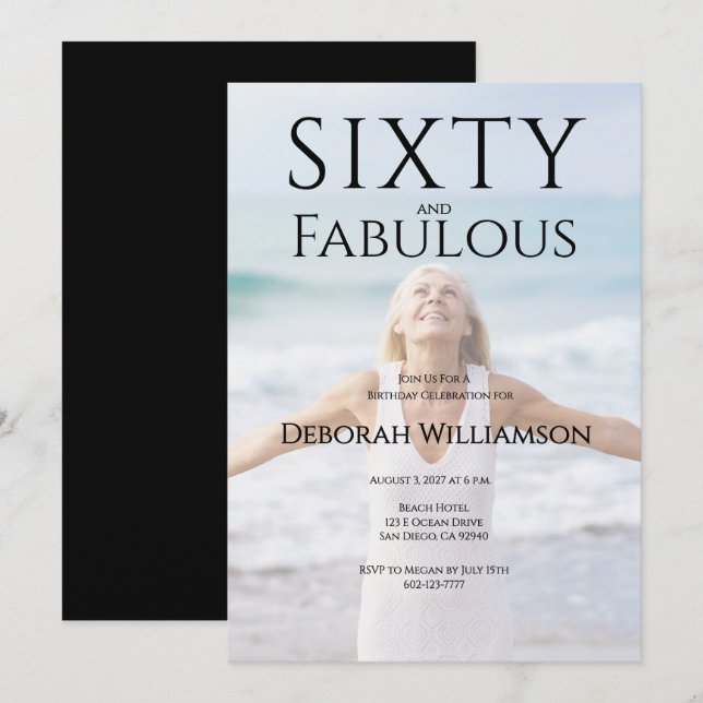 Invitation Sixty and Fabulous Photo 50th Birthday Party  (Devant / Derrière)