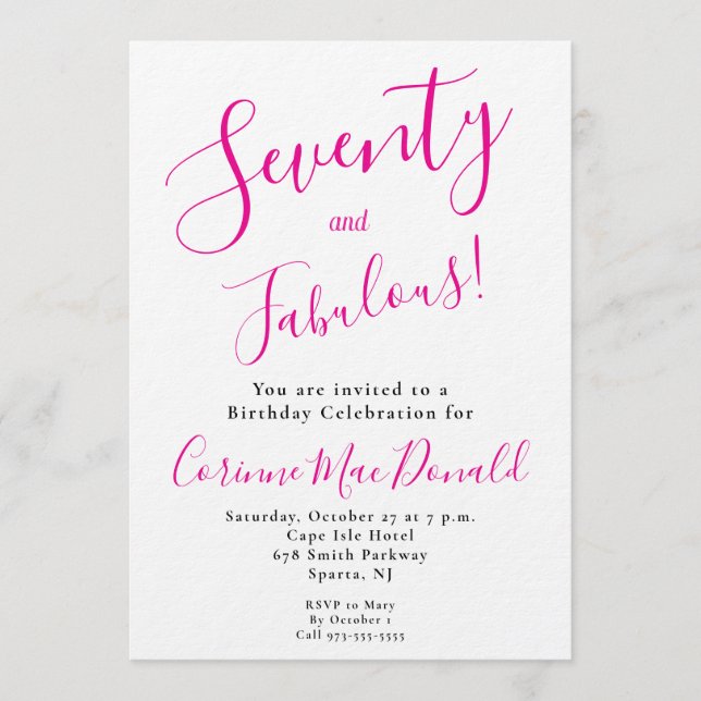 Invitation Sixty and Fabulous Script Pink 70th Birthday Party (Devant)