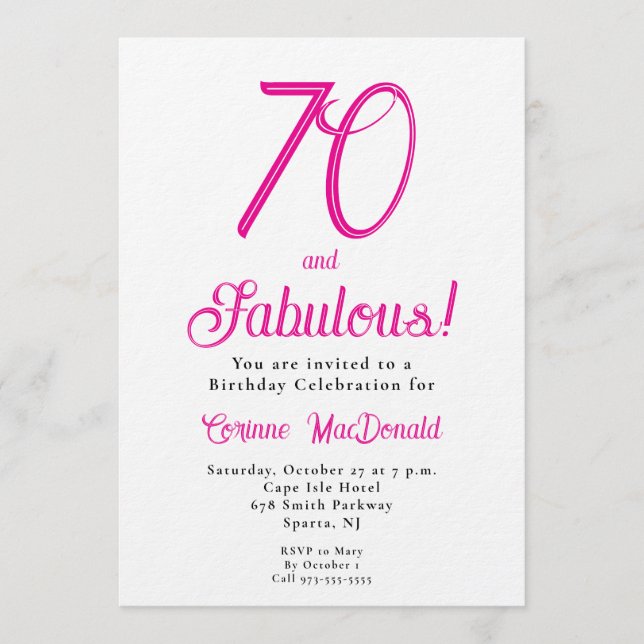 Invitation Sixty and Fabulous Script Pink 70th Birthday Party (Devant)