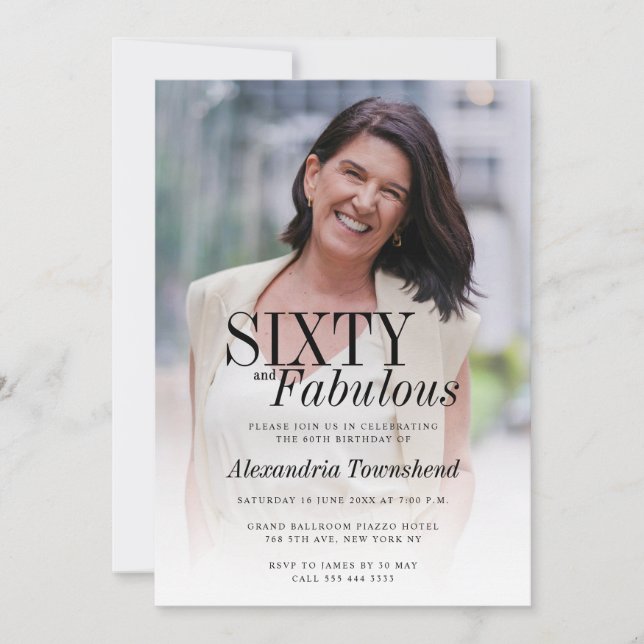 Invitation Sixty and Fabulous Stylish Photo 60th Birthday (Devant)