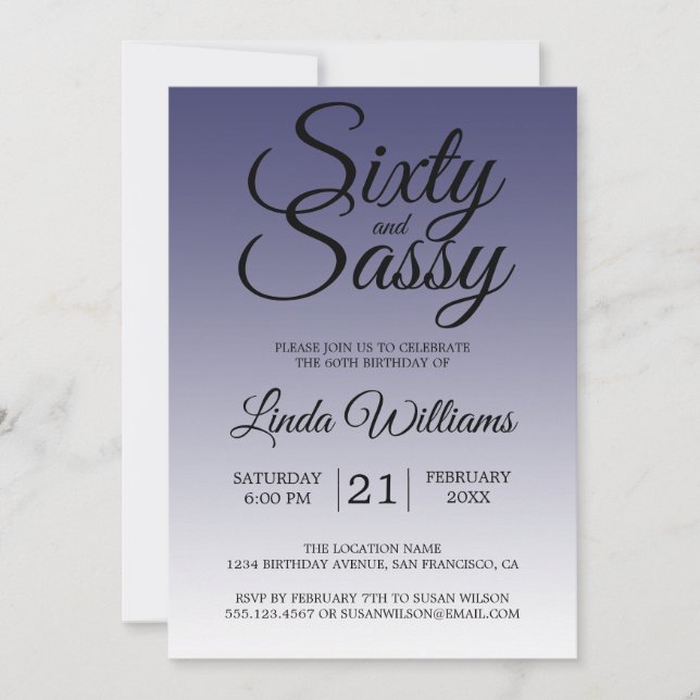 Invitation Sixty and Sassy Navy Blue 60th Birthday (Devant)