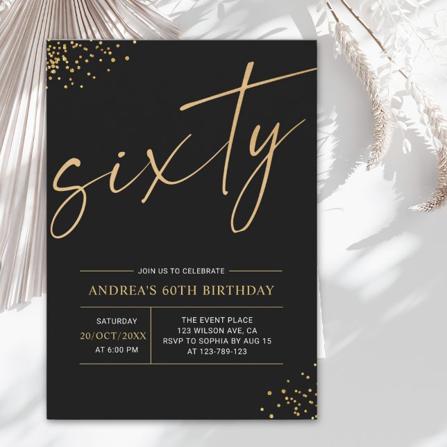 Invitation Sixty Birthday Gold & Black 60th Birthday (Créateur téléchargé)