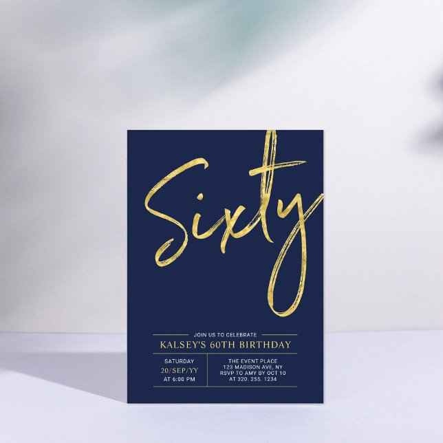 Invitation Sixty | Modern Gold & Blue 60th Birthday Party (Créateur téléchargé)