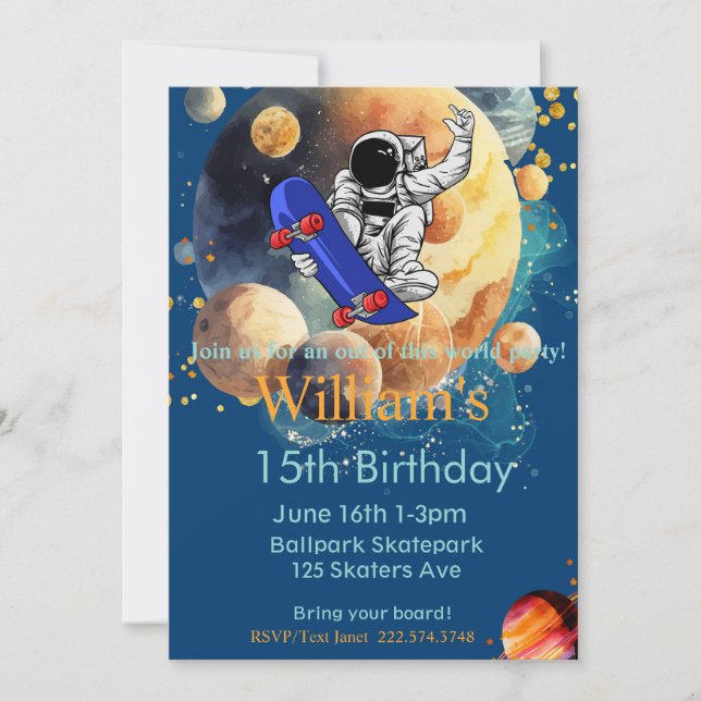 Invitation Skateboard Anniversaire, Astronaut Anniversaire, E (Devant)