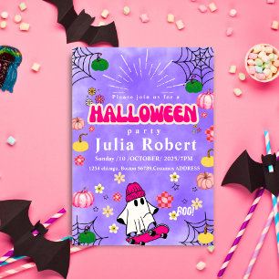 Invitation skateboard fantôme Halloween citrouille violet