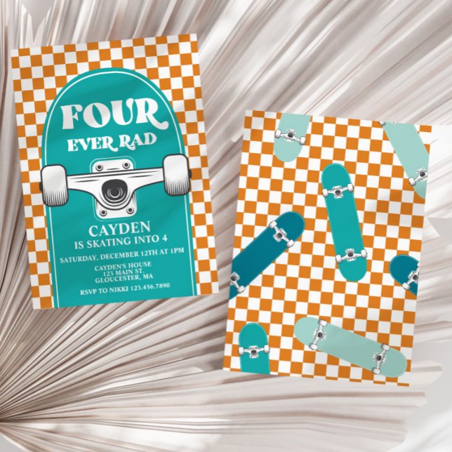 Invitation Skateboard Four Ever Rad 4e anniversaire (Créateur téléchargé)