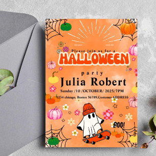 Invitation skateboard Halloween citrouille orange