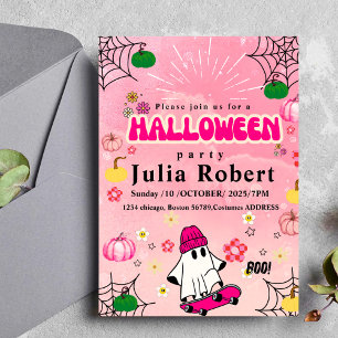 Invitation skateboard Halloween citrouille rose