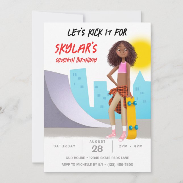 Invitation Skateboard Photo Skate Park Girl Birthday Party (Devant)