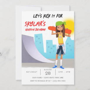 Invitation Skateboard Photo Skate Park Girl Birthday Party
