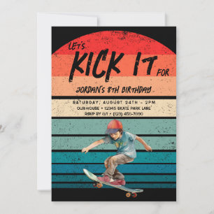 Invitation Skateboard Retro Sunset Photo Boys fête d'annivers