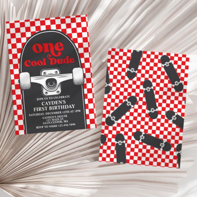 Invitation Skateboard Un Cool Dude 1er Anniversaire Invitatio (Créateur téléchargé)