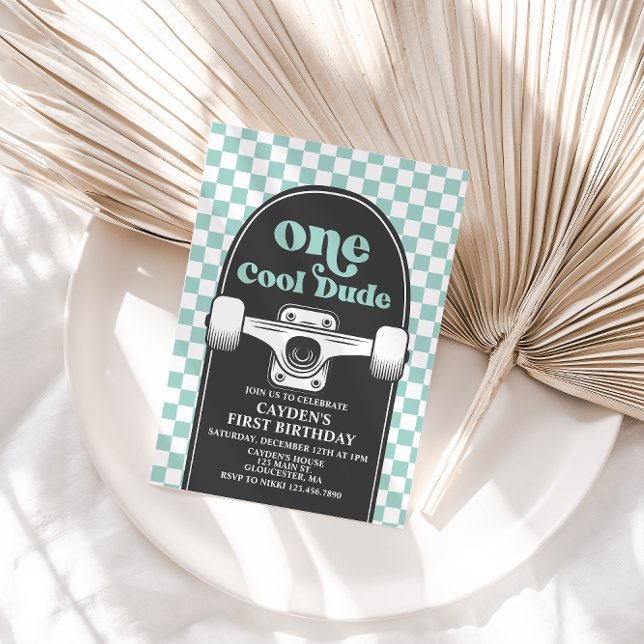 Invitation Skateboard Un Cool Dude 1er Anniversaire Invitatio (Créateur téléchargé)