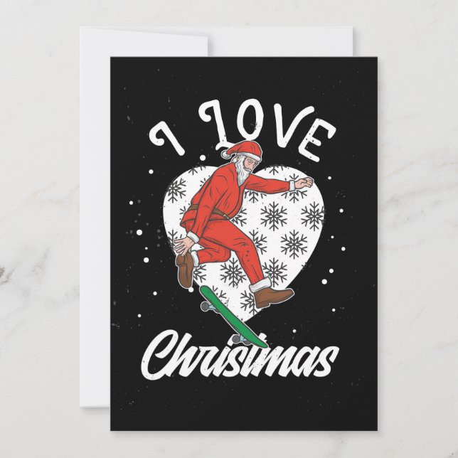 Invitation Skateboardeur Skateboard J'aime Noël (Devant)