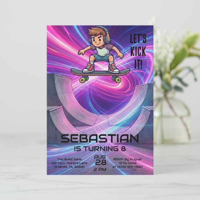 Invitation Skateboarding | Skater Birthday Party (Debout devant)